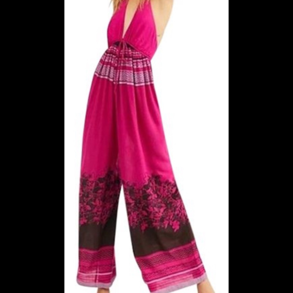Free People Pink Fuchsia Palm Beach Jumpsuit
